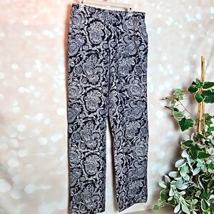 Theory | Navy Blue Paisley Silk Pull On Dress or Casual Pants